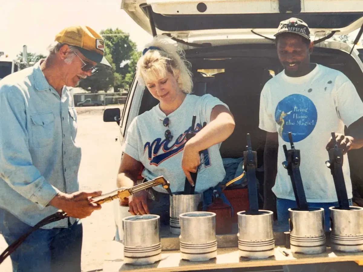 Pistons being assembled